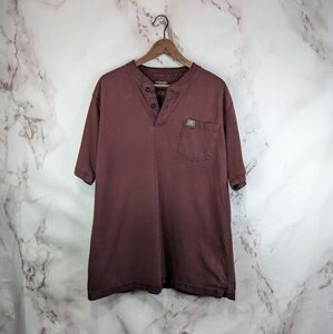 Wrangler T Shirt Men Large Red Henley Short Sleeve Button Riggs Workwear Pocket